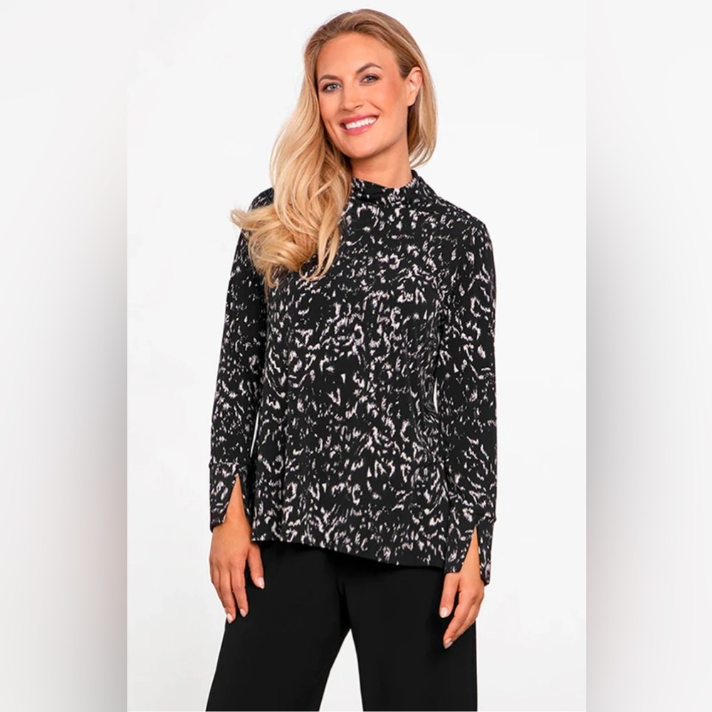Sympli | Turtleneck Slit Sleeve Top - Animal Print